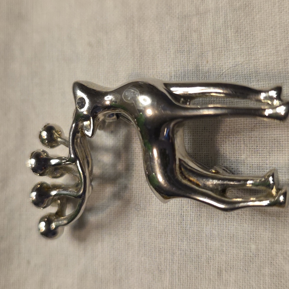 Vintage Silvertone Deer Brooch With AB Crystals In The Top Of His Horns